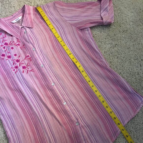 Vintage Alia Pink Striped Floral Embroidered Button Down Shirt - Picture 15 of 16